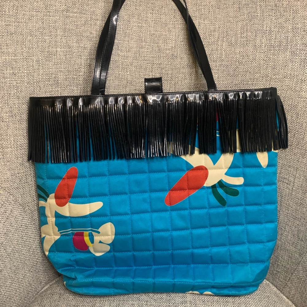 Chanel Hand Bag Light blue Canvas and Enamel Vintage Quilted Fringe Entrupy 1997 - Picture 9 of 17